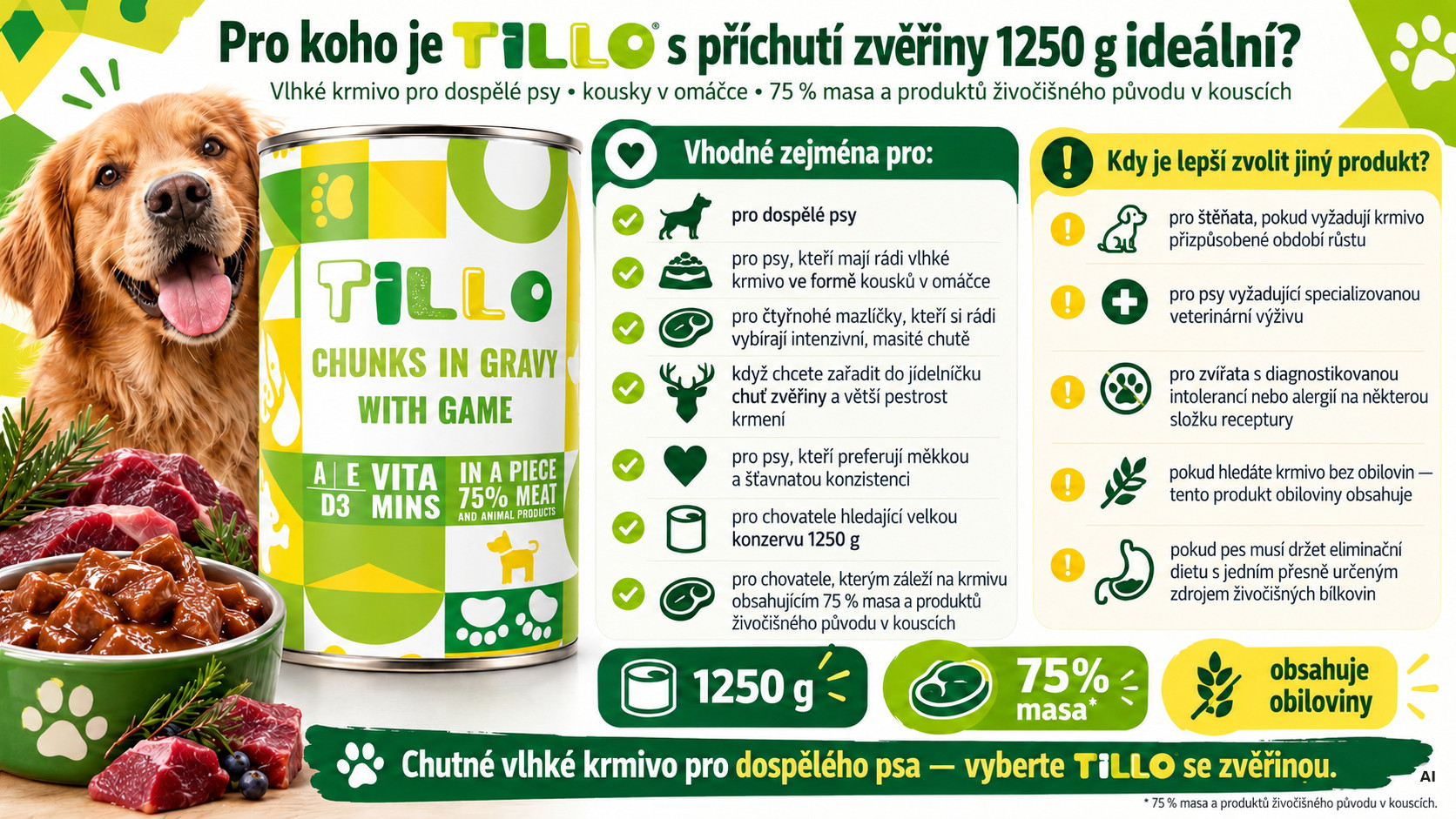 TILLO Kousky v omáčce s kuřecím masem - mokré krmivo pro psy - 6x1250g - foto 4