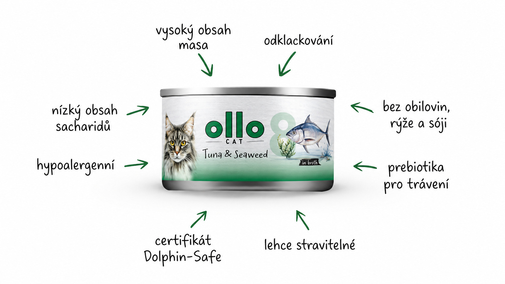 OLLO Cat nr 8 Tuna & Seaweed in broth - mokré krmivo pro kočky - 70g - foto 1
