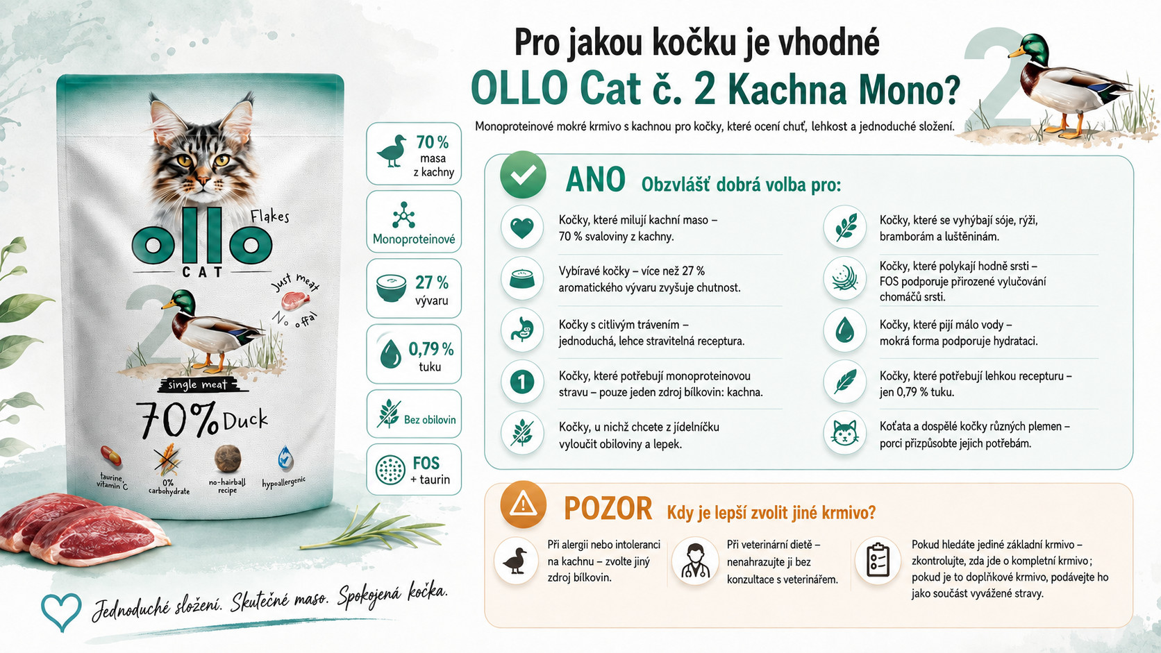 OLLO Cat No. 2 Duck Mono - mokré krmivo pro kočky - 85g - foto 5