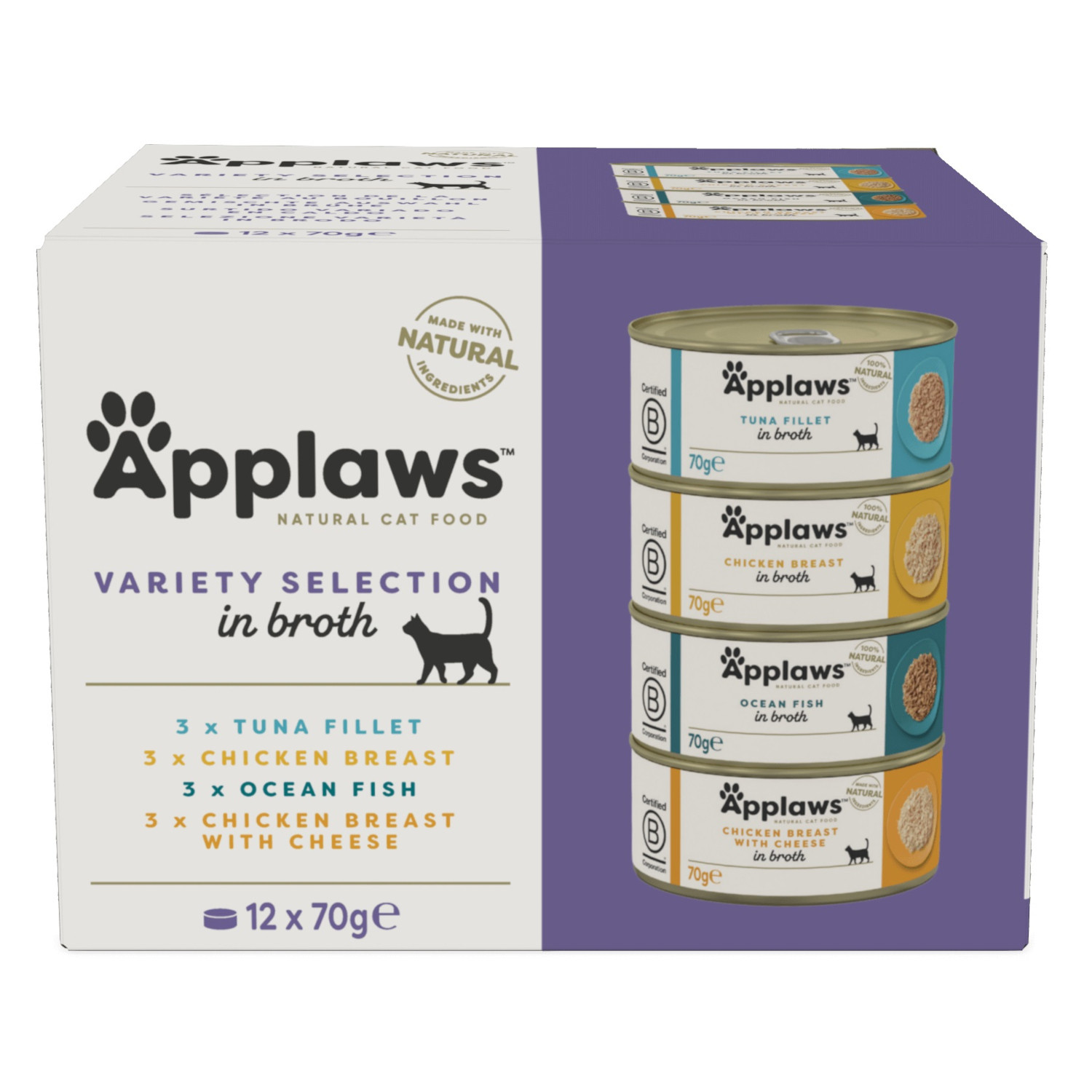 APPLAWS Variety selection multipack in broth - mokré krmivo pro kočky - 12x70g - foto 1