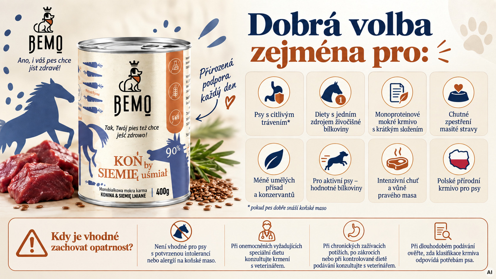 BEMO Koń by siemię uśmiał Mono - vlhké krmivo pro psy - 400g - foto 2