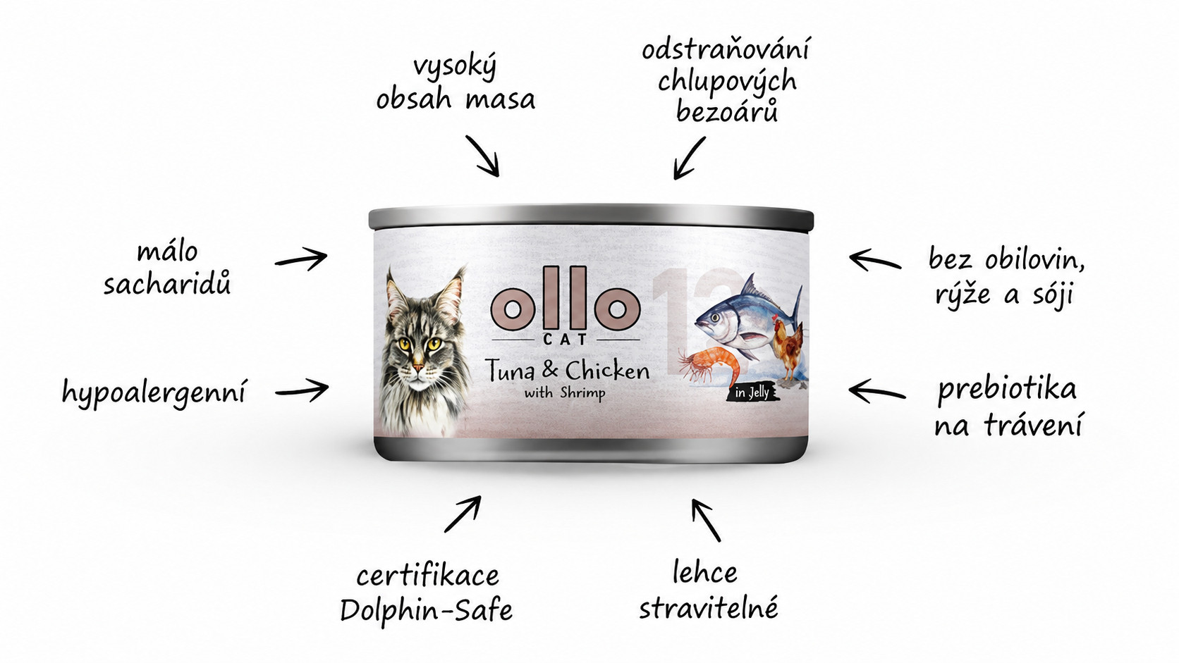 OLLO Cat nr 12 Tuna & Chicken with shrimp in jelly - mokré krmivo pro kočky - 70g - foto 1