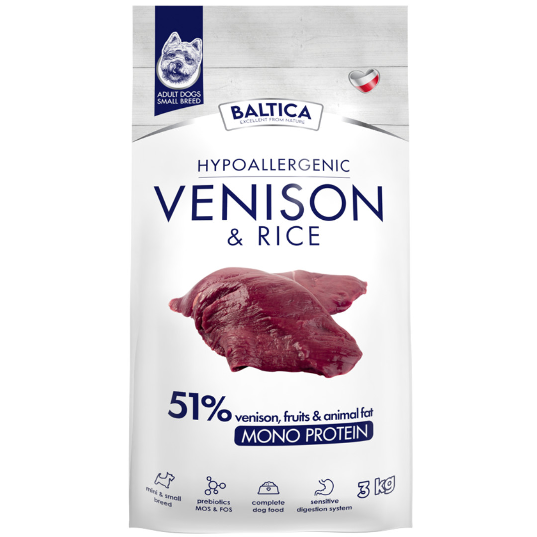 BALTICA Nutraceutic Hypoallergenic Small breeds Mono Venison with rice - suché krmivo pro psy - 3kg - foto 1