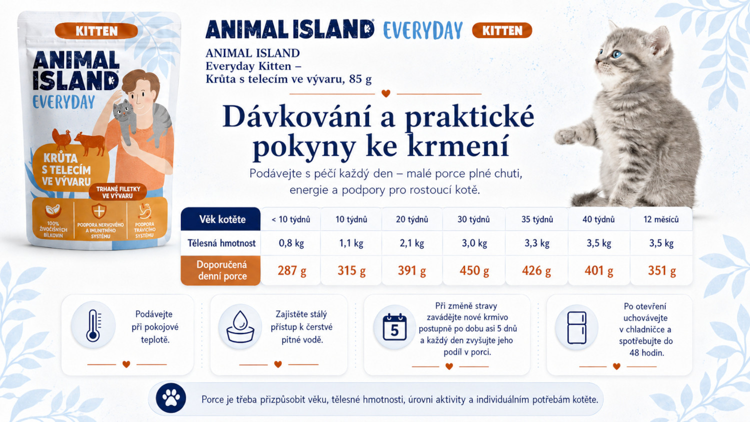 ANIMAL ISLAND Everyday Kitten Turkey with veal in broth - mokré krmivo pro kočky - 85g - foto 2