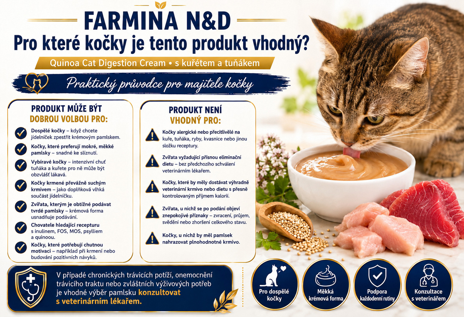 FARMINA N&D Quinoa Cat Digestion Cream with Chicken & Tuna box – pamlsek pro kočku – 4x15g - foto 2