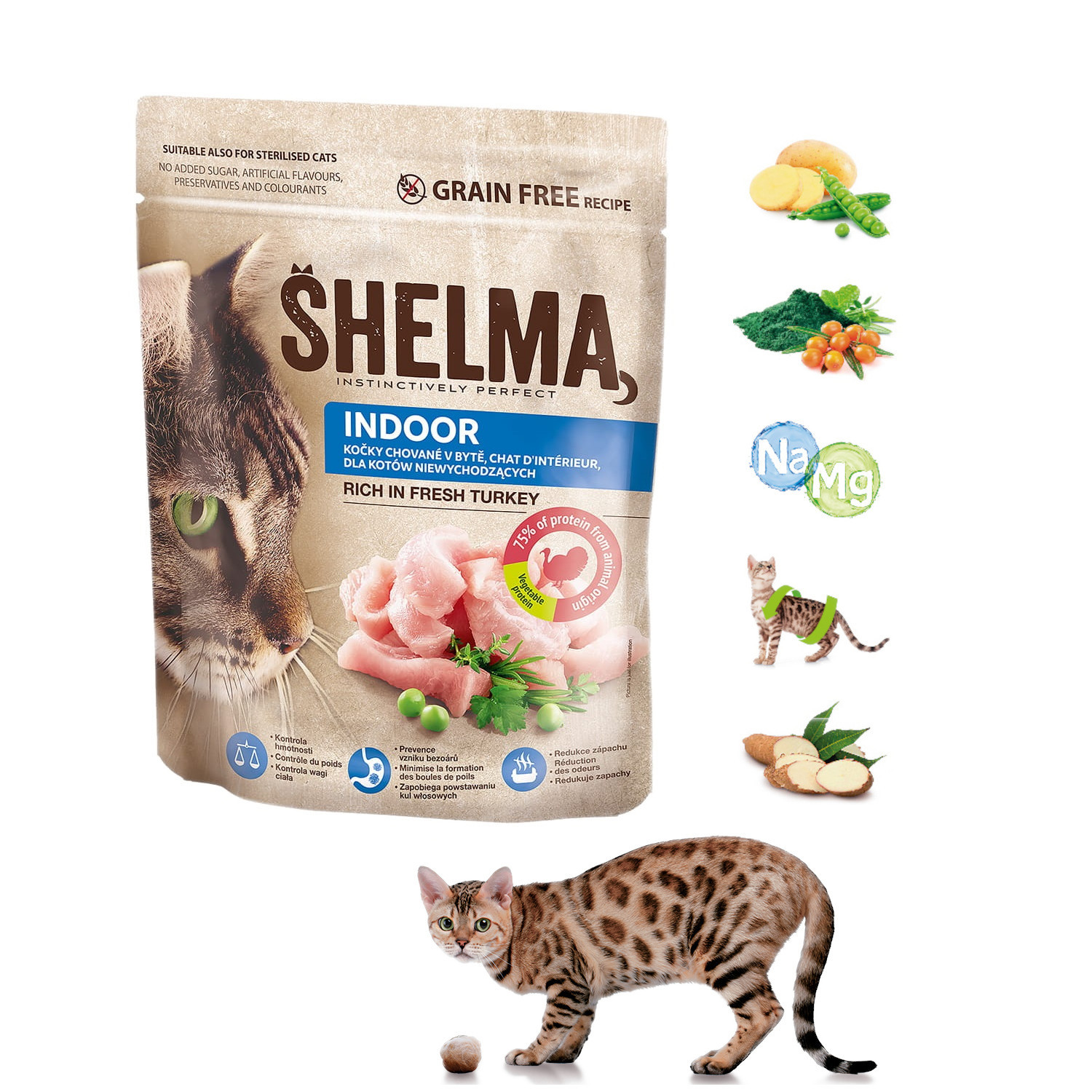 SHELMA Indoor Rich in turkey - suché krmivo pro kočky - 5x750g - foto 4