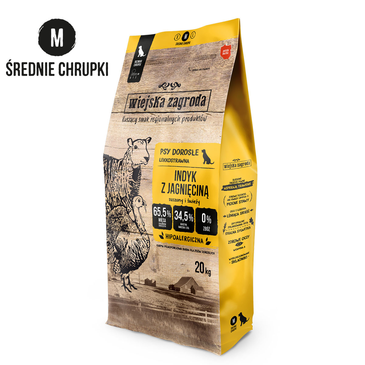 WIEJSKA ZAGRODA Krůta s jehněčím M – suché krmivo pro psy – 20kg - foto 1