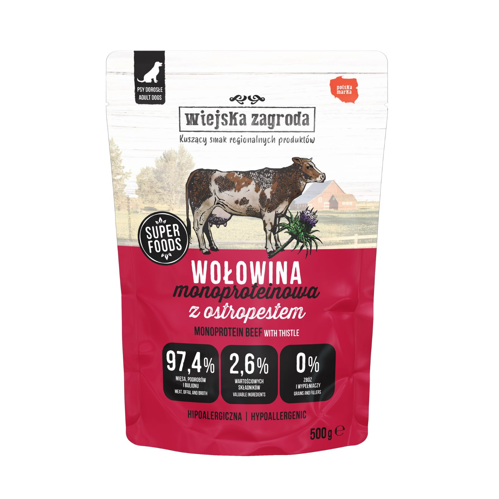 WIEJSKA ZAGRODA Monoprotein Beef - vlhké krmivo pro psy - 500g - foto 1