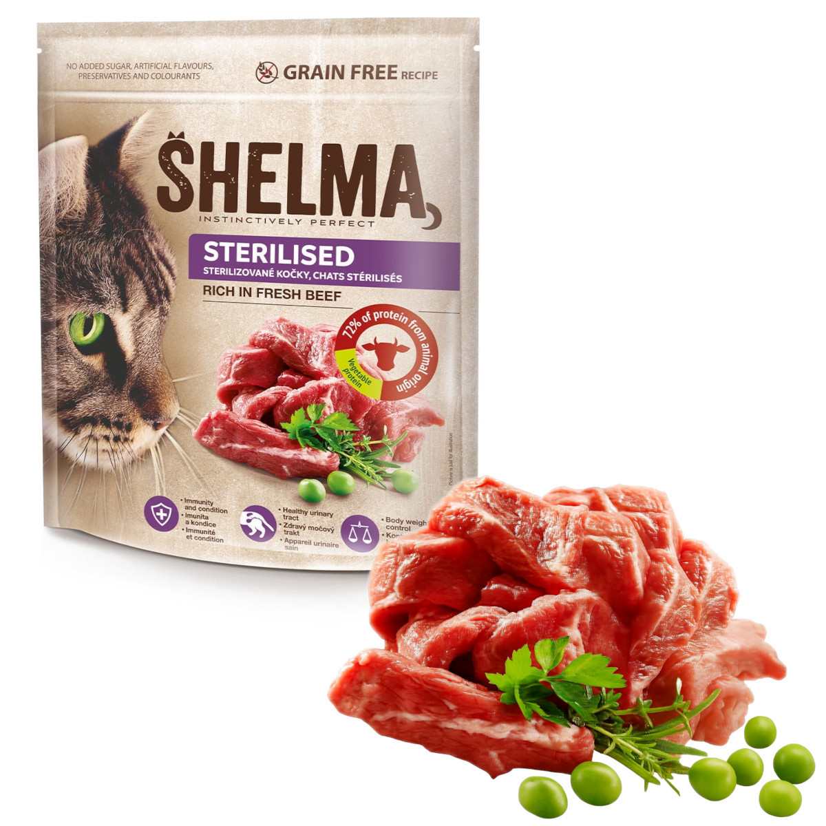 SHELMA Sterilised Rich in beef - suché krmivo pro kočky - 750g - foto 9
