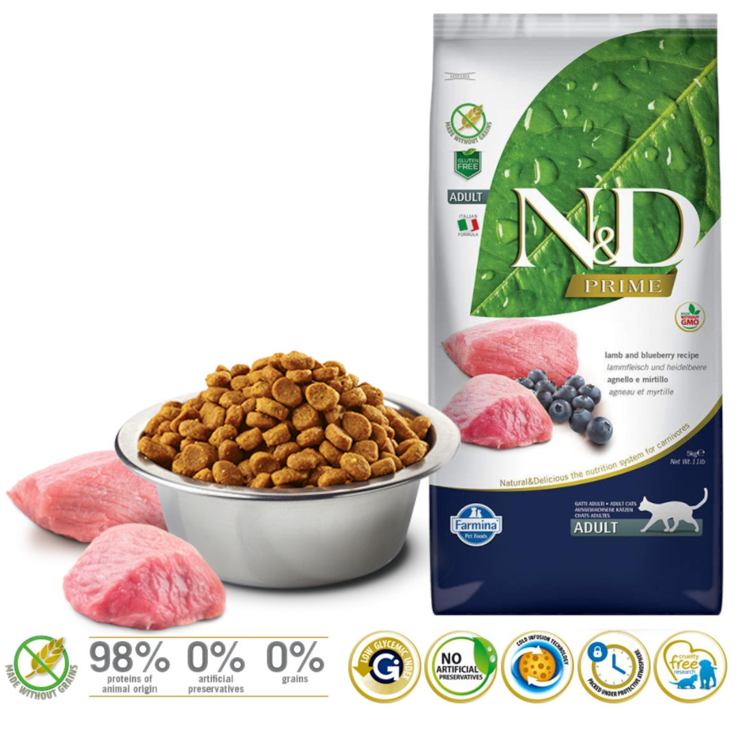 FARMINA N&D Prime Lamb & Blueberry Adult suché krmivo pro kočky - 5kg - foto 1