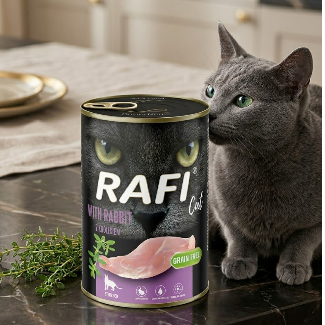 RAFI Cat Adult with rabbit - mokré krmivo pro kočky - 400g - foto 2
