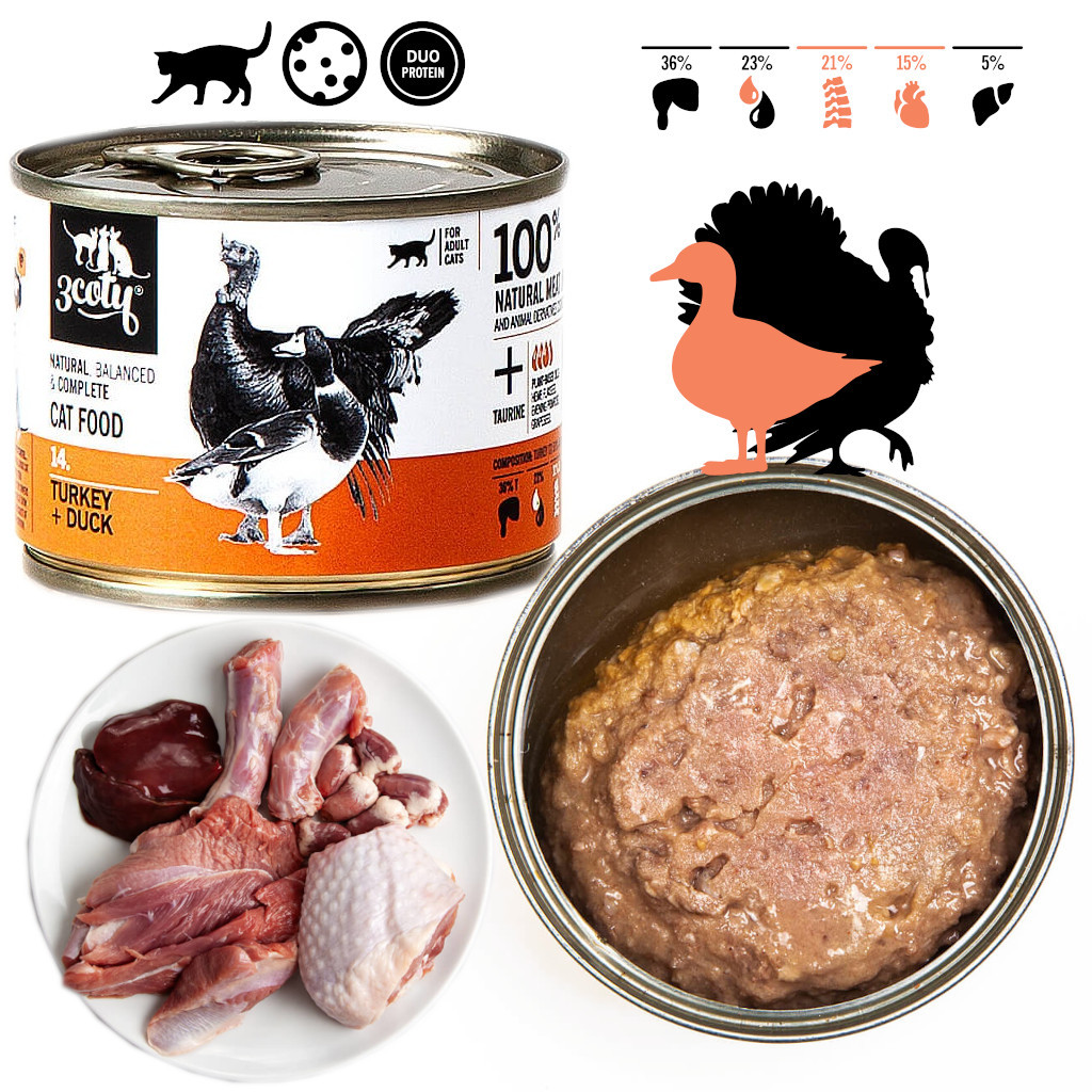 3COTY 14. Turkey and duck - mokré krmivo pro kočky - 180g - foto 2