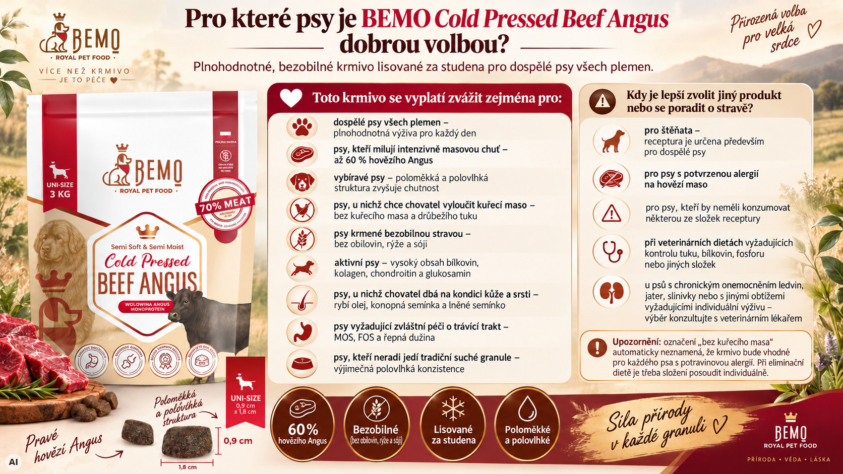 BEMO Cold Pressed Beef Angus Mono - suché krmivo pro psy - 3kg - foto 2
