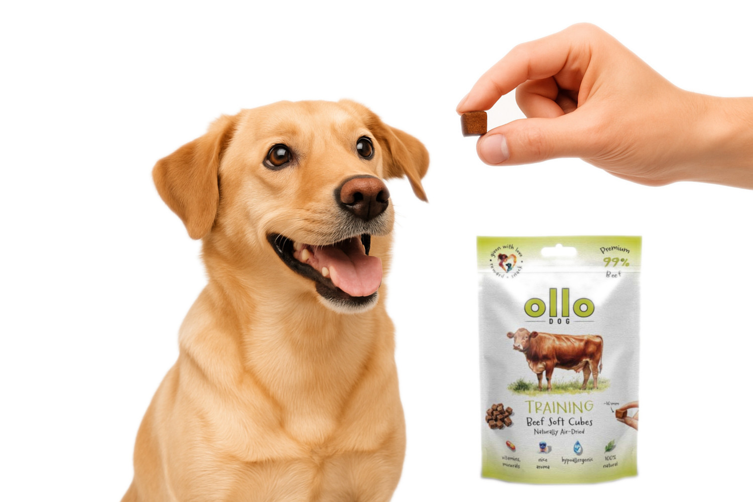 OLLO Air Dried Training Beef Cubes - pamlsek pro psa - 80g - foto 4