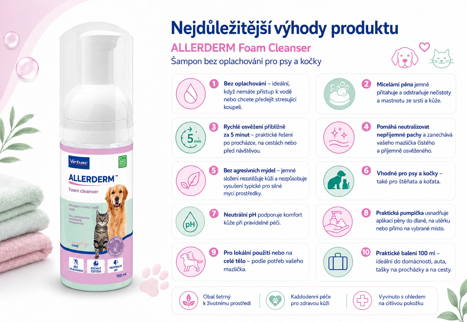 VIRBAC Allerderm Foam - šampon pro psy a kočky - 100 ml - foto 1