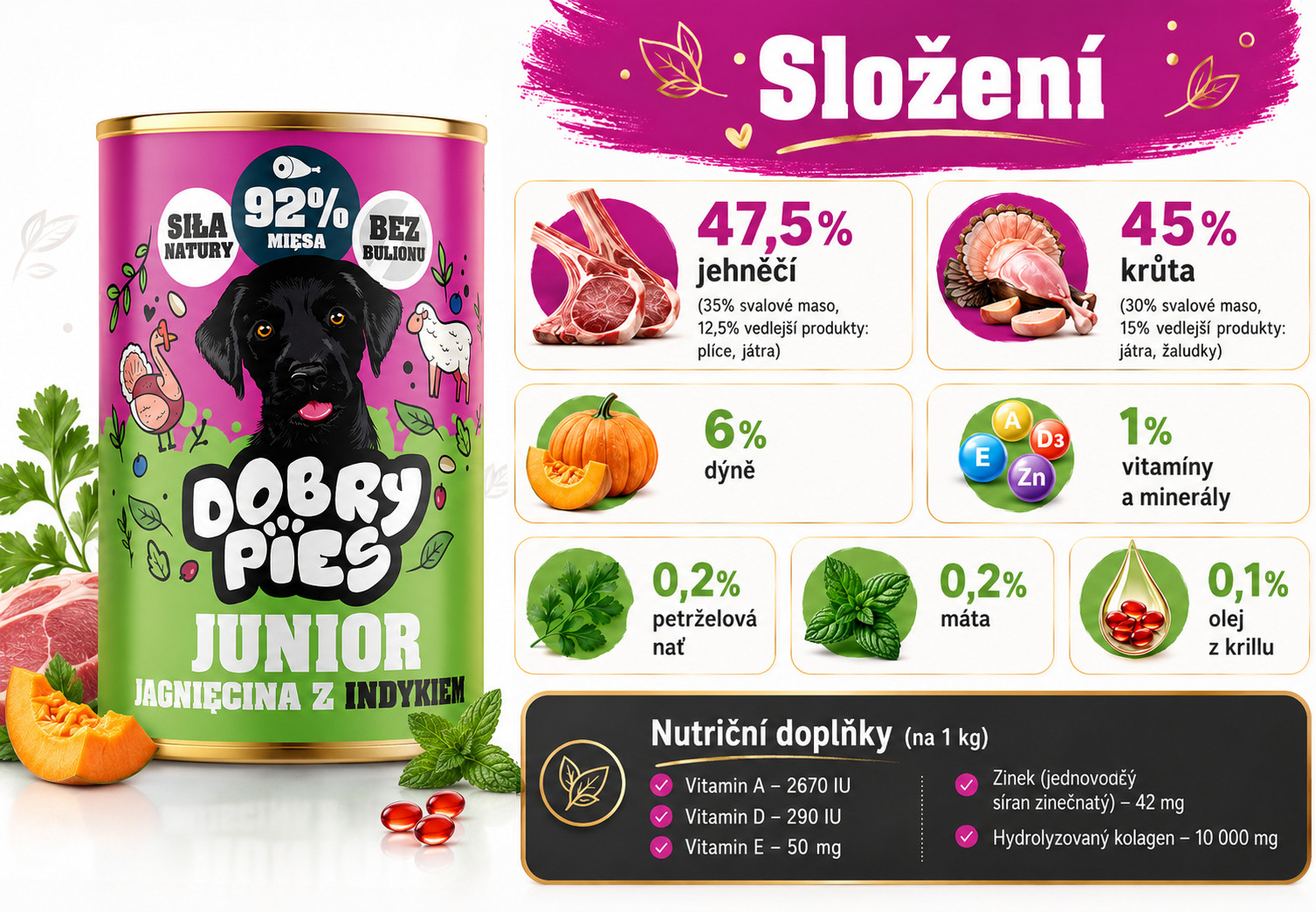 DOBRY PIES Junior Jehněčí s krůtou – vlhké krmivo pro psa – 400g - foto 2