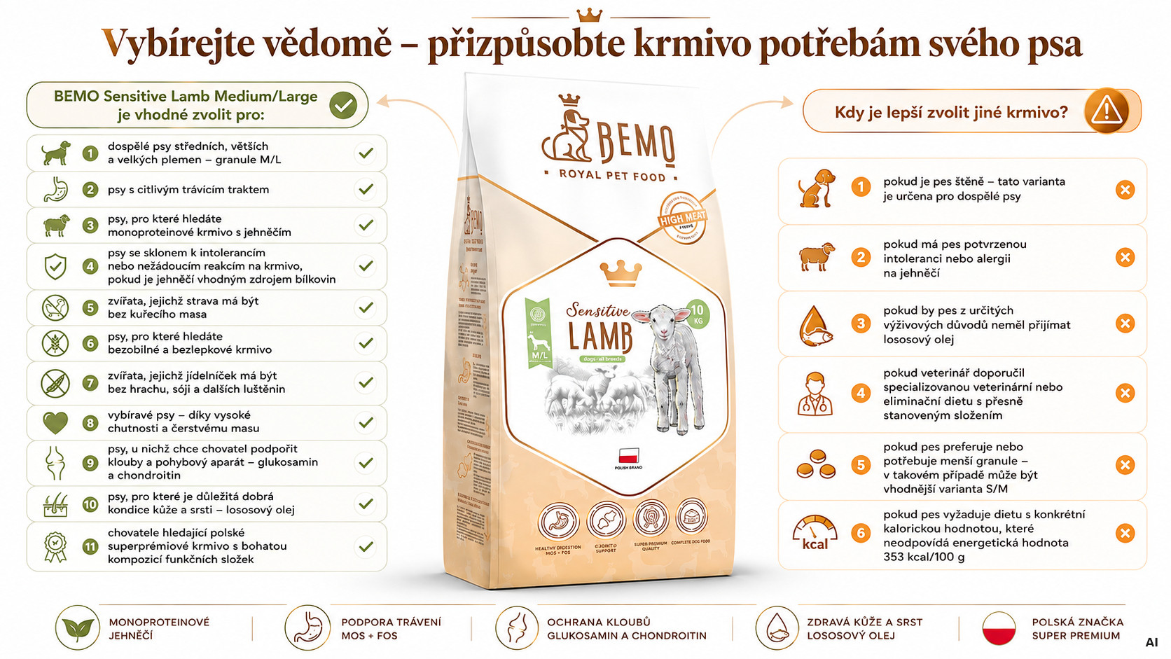BEMO Sensitive Lamb Medium/Large Mono - suché krmivo pro psy - 10kg - foto 2