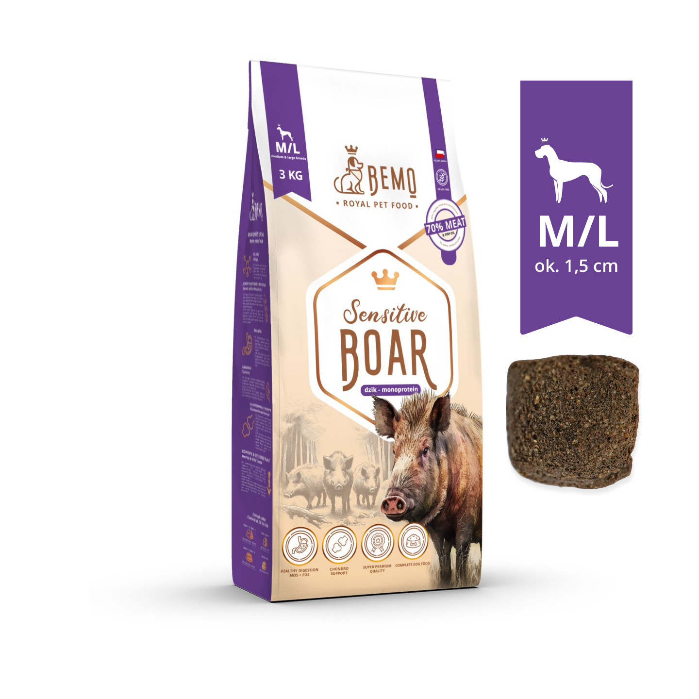 BEMO Sensitive Boar Medium/Large Mono - suché krmivo pro psy - 3kg - foto 1