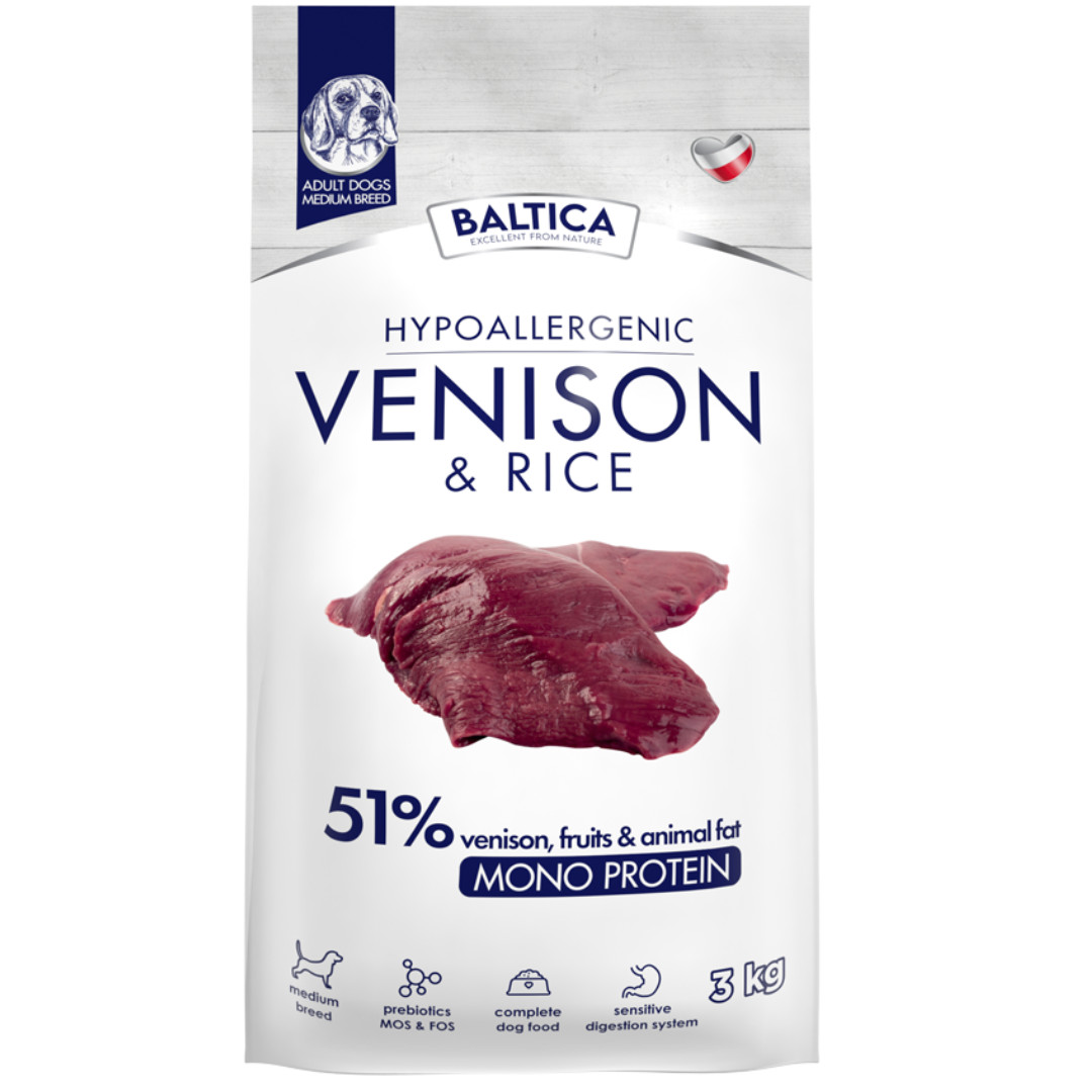 BALTICA Nutraceutic Hypoallergenic Medium breeds Mono Venison with rice - suché krmivo pro psy - 3kg - foto 1