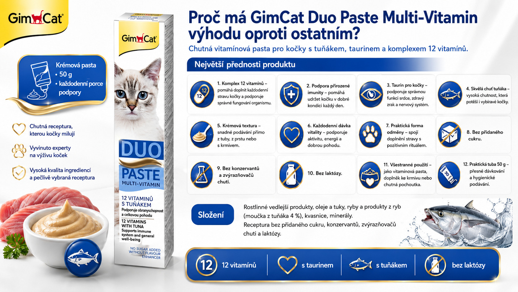 GIMCAT Duo Paste Multi-vitamin s tuňákem – pamlsek pro kočku – 50g - foto 1