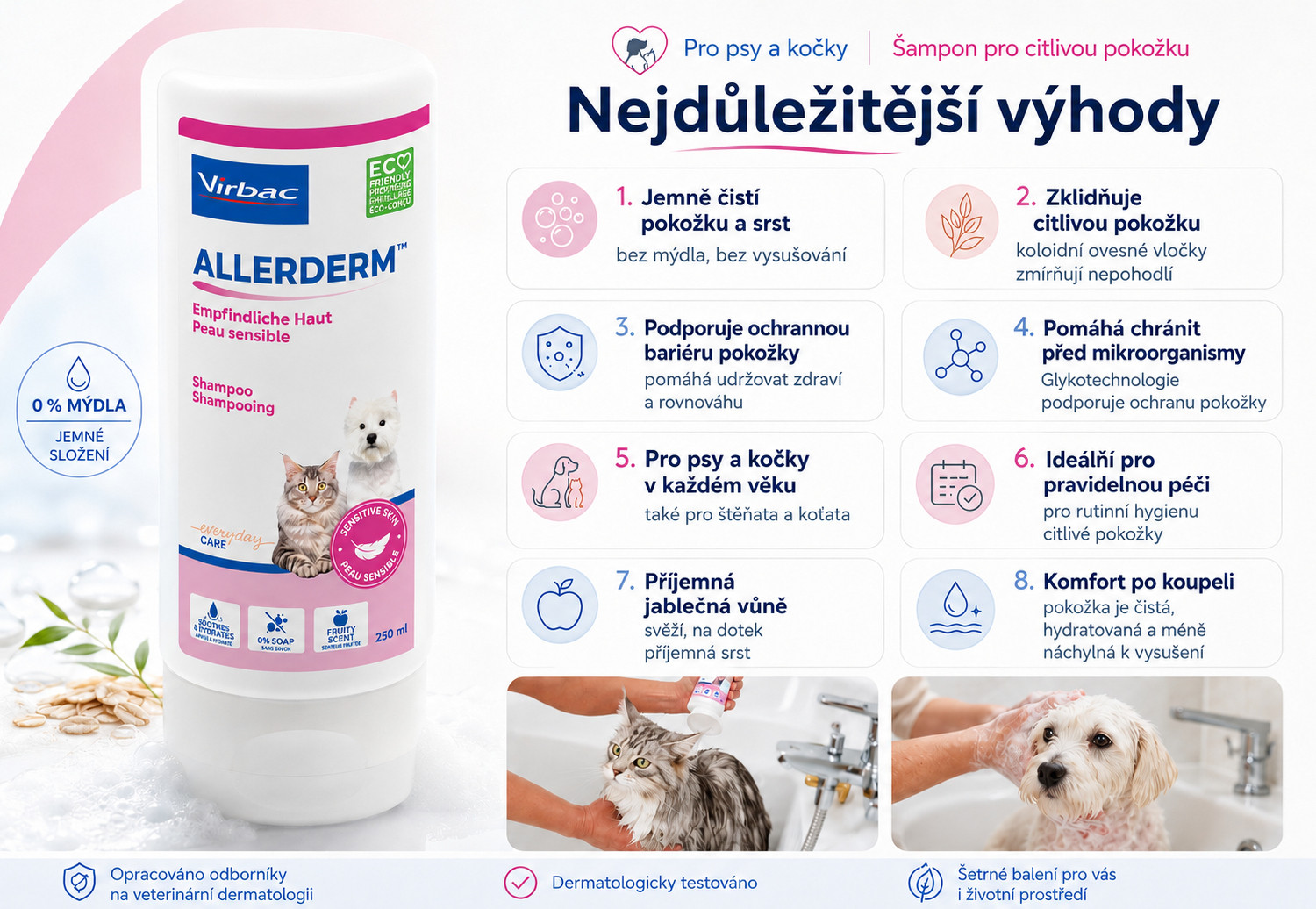 VIRBAC Allerderm citlivá kůže - šampon pro psy a kočky - 250 ml - foto 1
