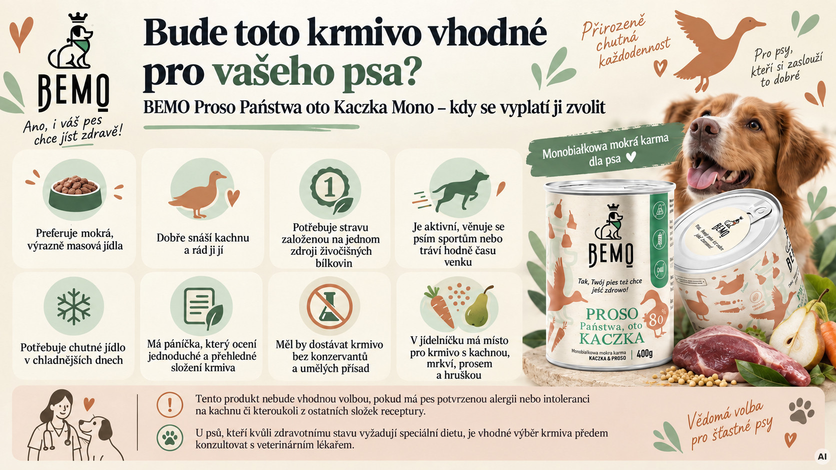 BEMO Proso Państwa oto Kaczka Mono - vlhké krmivo pro psy - 400g - foto 2