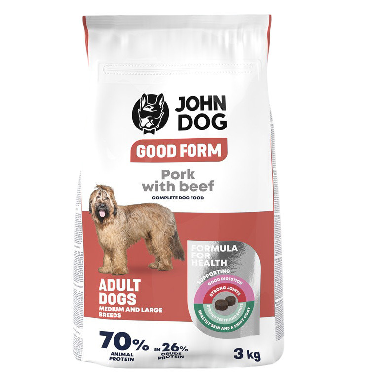 JOHN DOG Good Form Medium and large breeds Pork with beef - suché krmivo pro psy - 3kg - foto 1