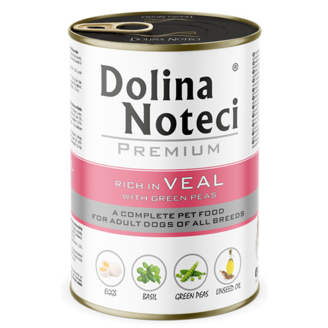 DOLINA NOTECI Premium Bohatá na telecí s hráškem – mokré krmivo pro psy – 12×400 g - foto 1
