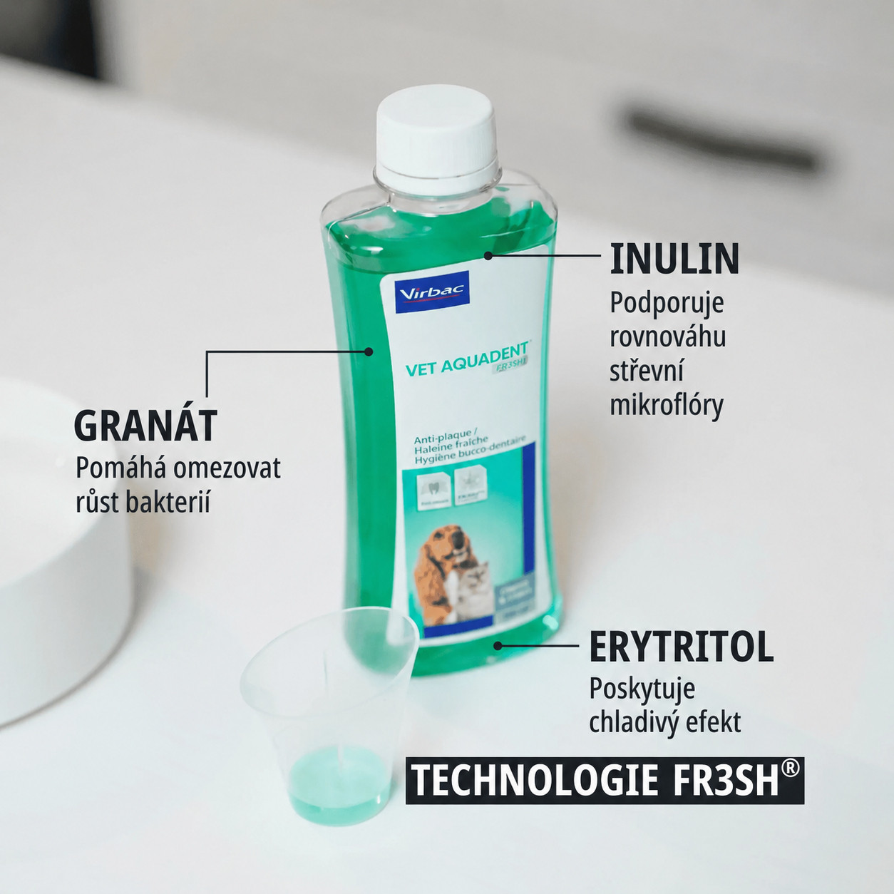 VIRBAC Vet Aquadent FR3SH - roztok pro hygienu dutiny ústní u psů a koček – 500ml - foto 2