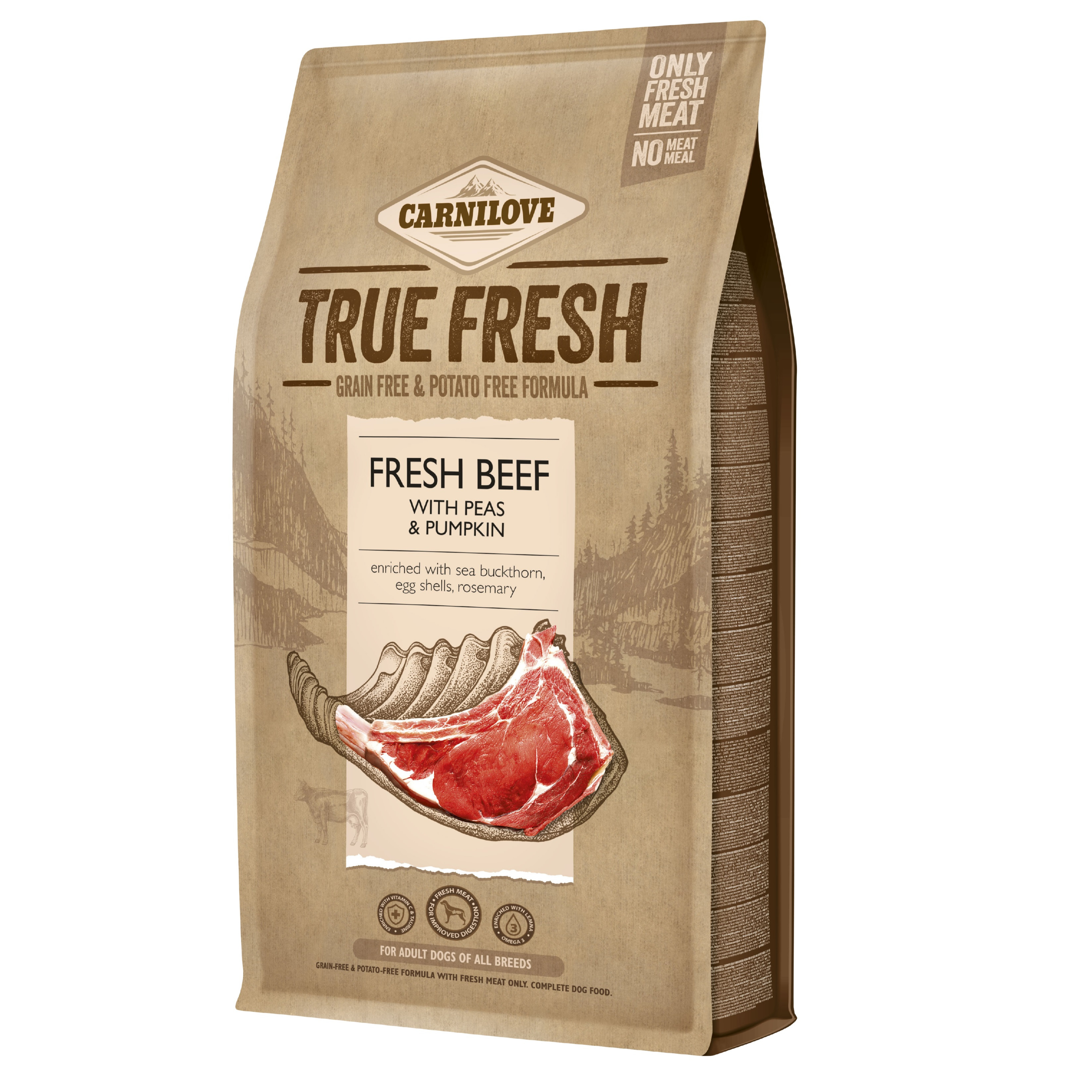 CARNILOVE True Fresh Dog Adult Beef with peas and pumpkin - suché krmivo pro psy - 1,4kg - foto 1