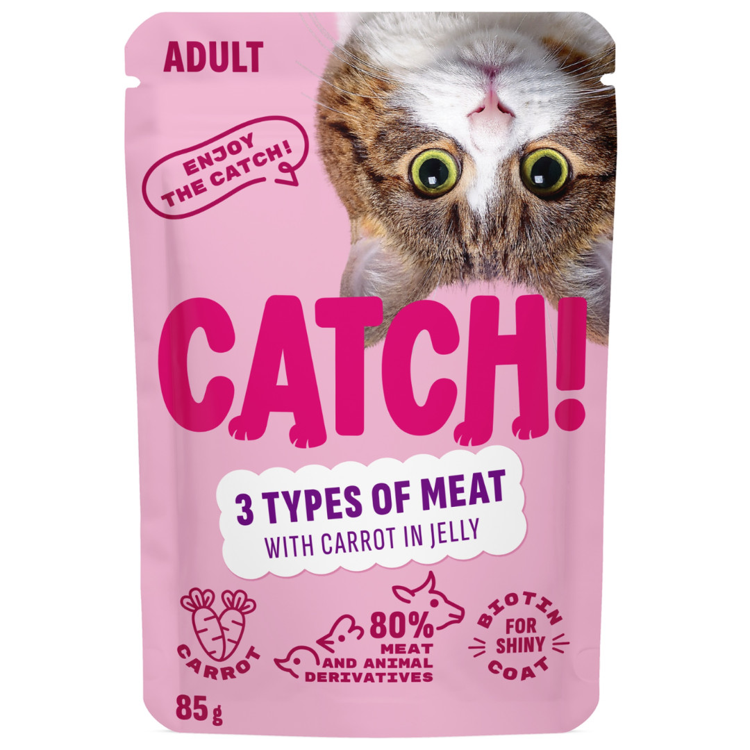 CATCH Tři druhy masa s mrkví v želé - mokré krmivo pro kočky - 12x85g - foto 1