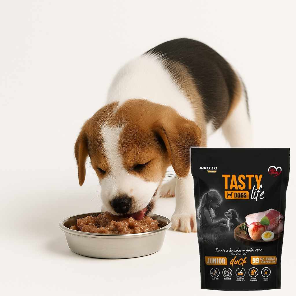 BIOFEED Tasty Dogs Life Junior Duck - vlhké krmivo pro psy - 500g - foto 4