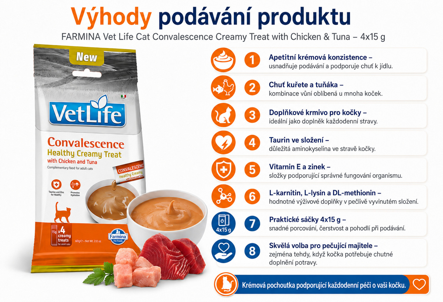 FARMINA Vet Life Cat Convalescence Creamy treat with Chicken & Tuna box – pamlsek pro kočku – 4x15g - foto 1