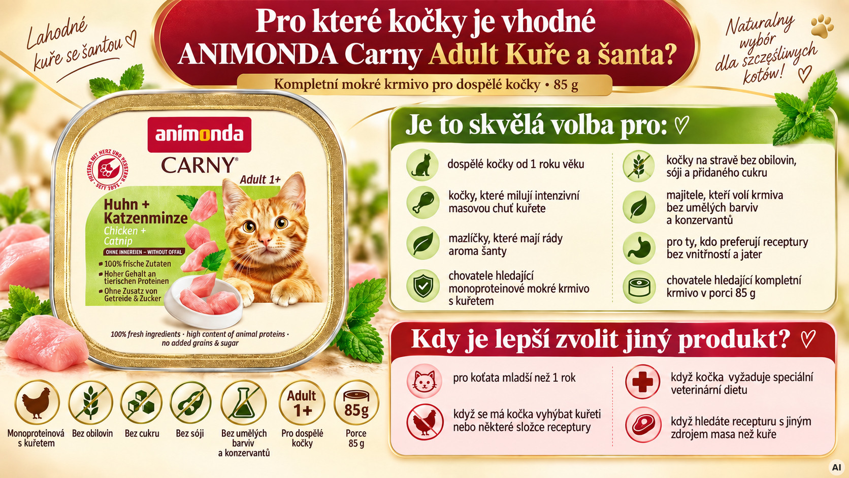 ANIMONDA Carny Adult Chicken and catnip Mono - mokré krmivo pro kočky - 85g - foto 2