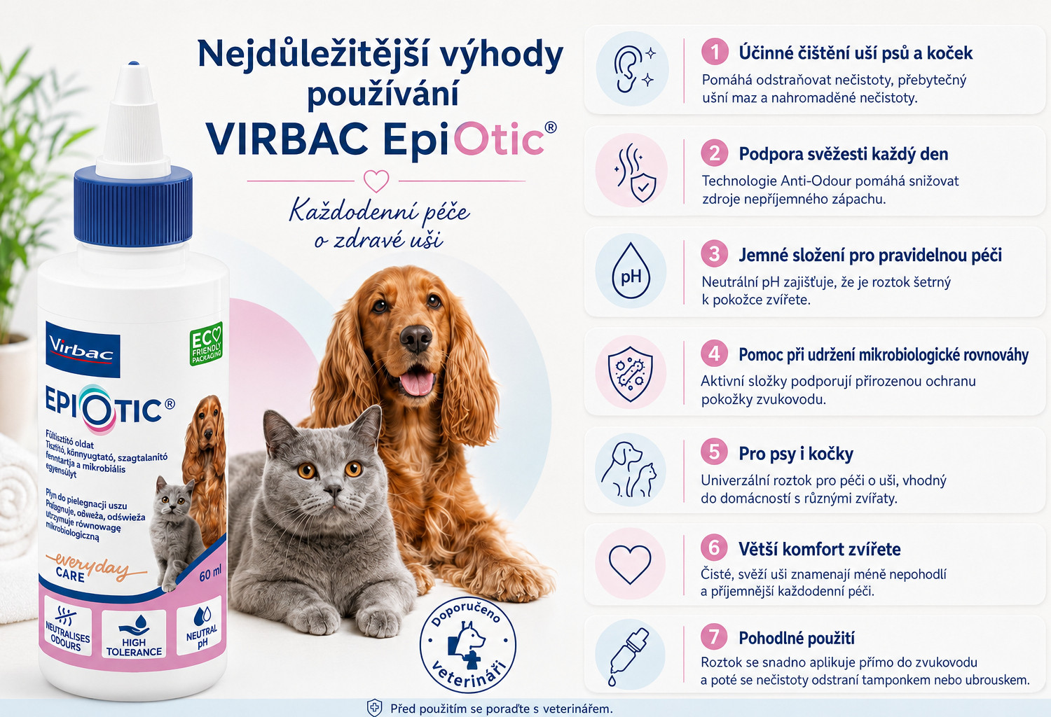 VIRBAC EpiOtic Ear Cleanser - tekutý přípravek na péči o uši pro psy a kočky - 60 ml - foto 1