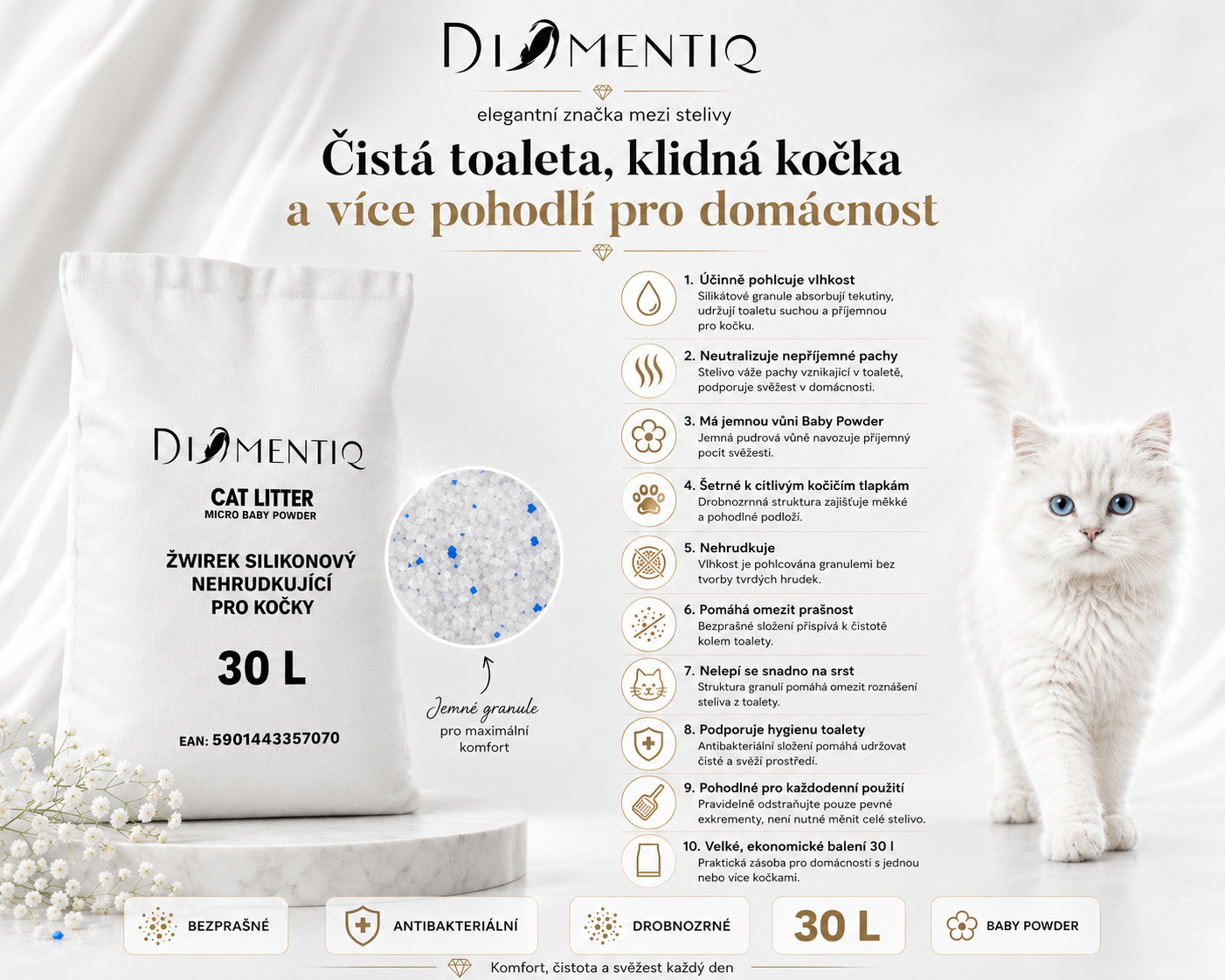 DIAMENTIQ Baby Powder - Stelivo pro kočky - 30 l - foto 1