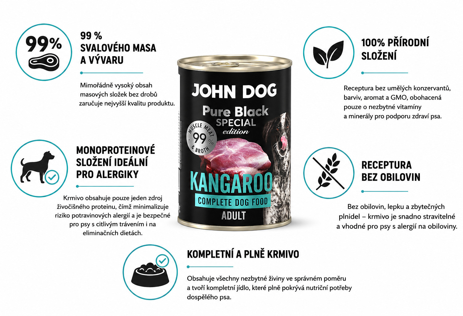 JOHN DOG Pure Black Special Edition Mono Kangaroo - vlhké krmivo pro psy - 400g - foto 1