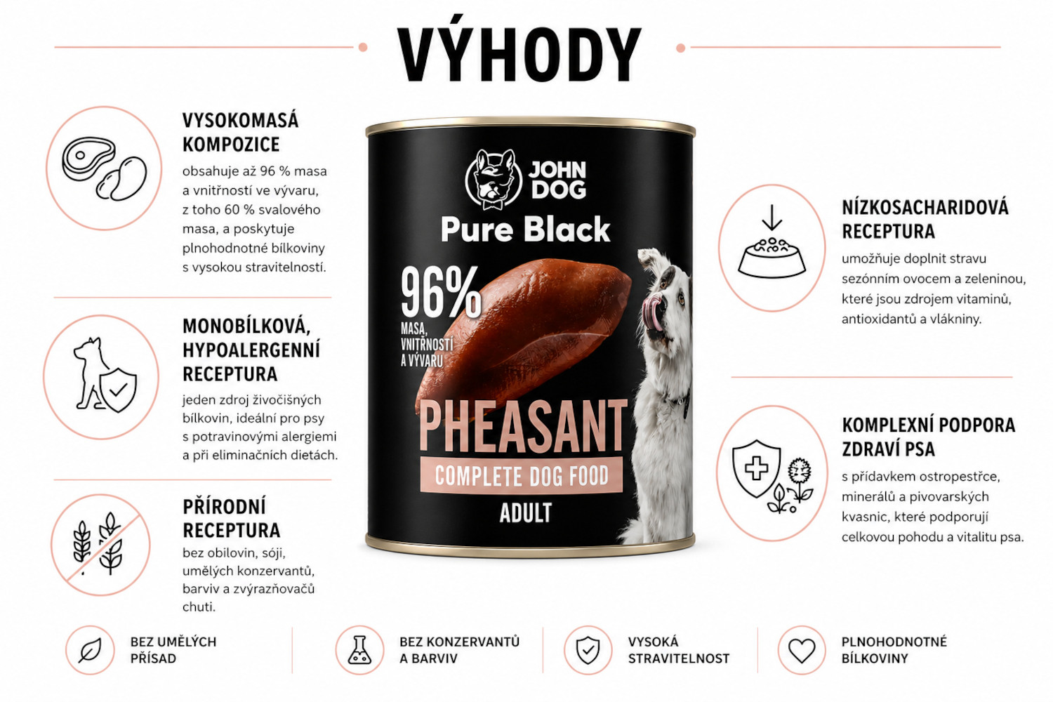JOHN DOG Pure Black Mono Bažant - vlhké krmivo pro psy - 800g - foto 1