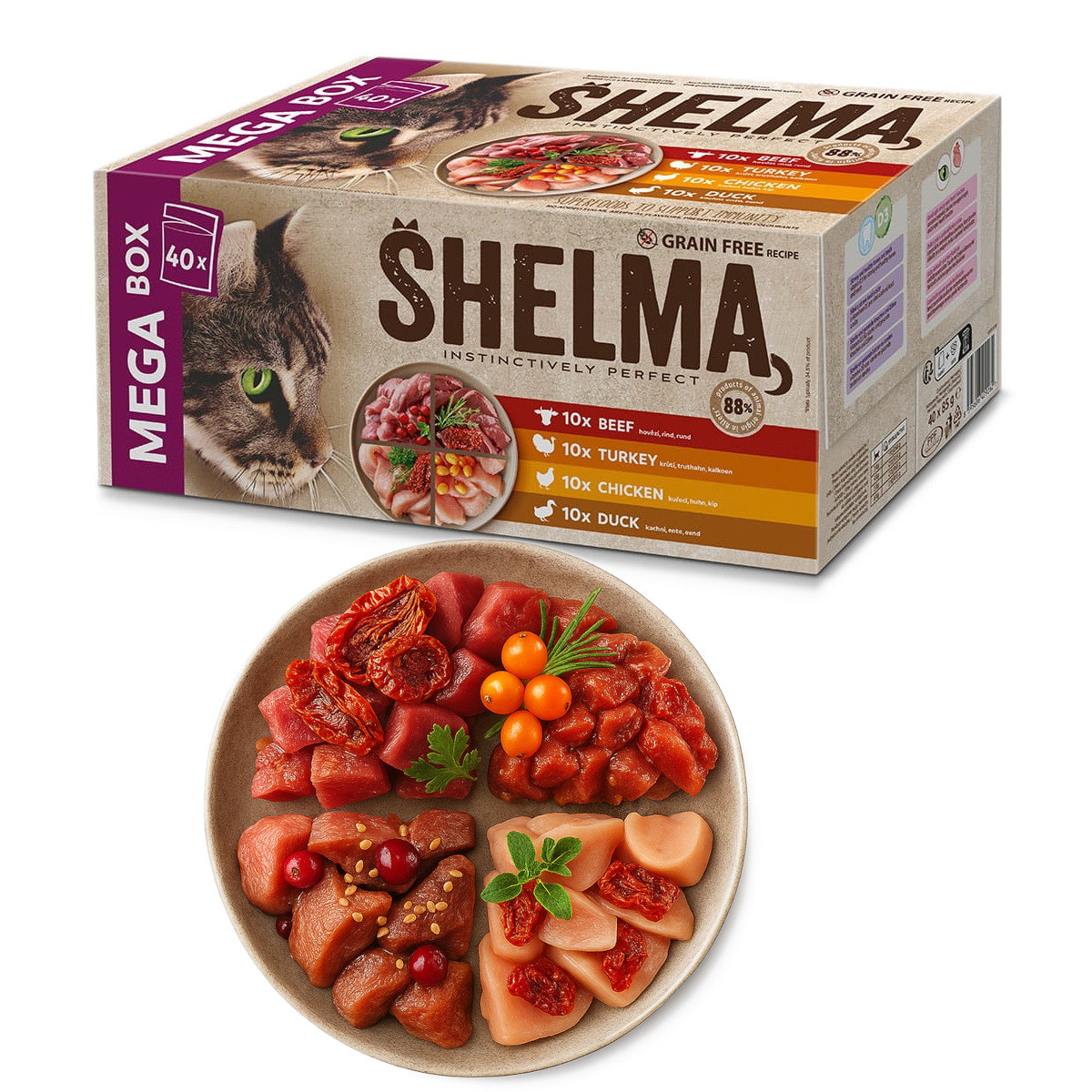 SHELMA with chicken, beef, duck and turkey - mokré krmivo pro kočky - 40x85g - foto 7