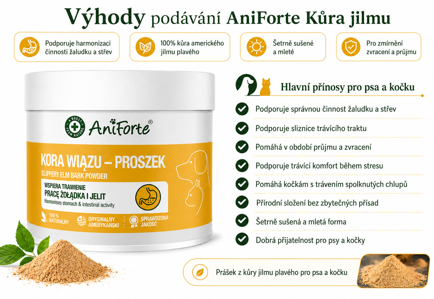 ANIFORTE Slippery elm bark - doplňky stravy pro psy a kočky - 100g - foto 1
