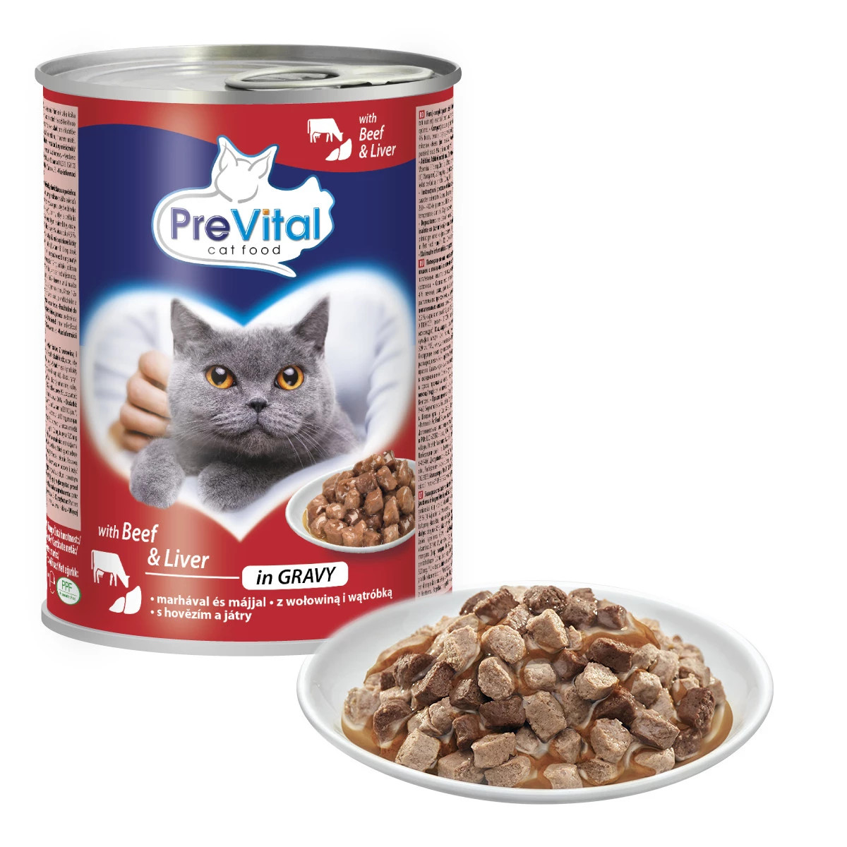 PREVITAL Cat Food s hovězím a játry v omáčce - mokré krmivo pro kočky - 415 g - foto 1