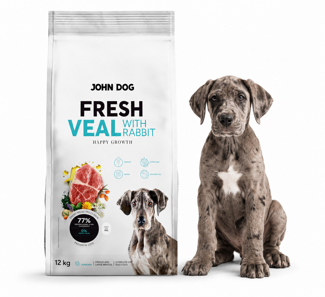 JOHN DOG Fresh Junior Medium and large breeds Veal with rabbit - suché krmivo pro psy - 12kg - foto 3