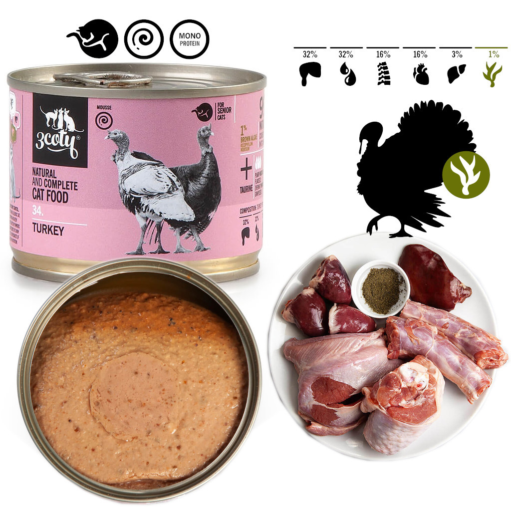 3COTY 34. Turkey Senior - mokré krmivo pro kočky - 12x180g - foto 2