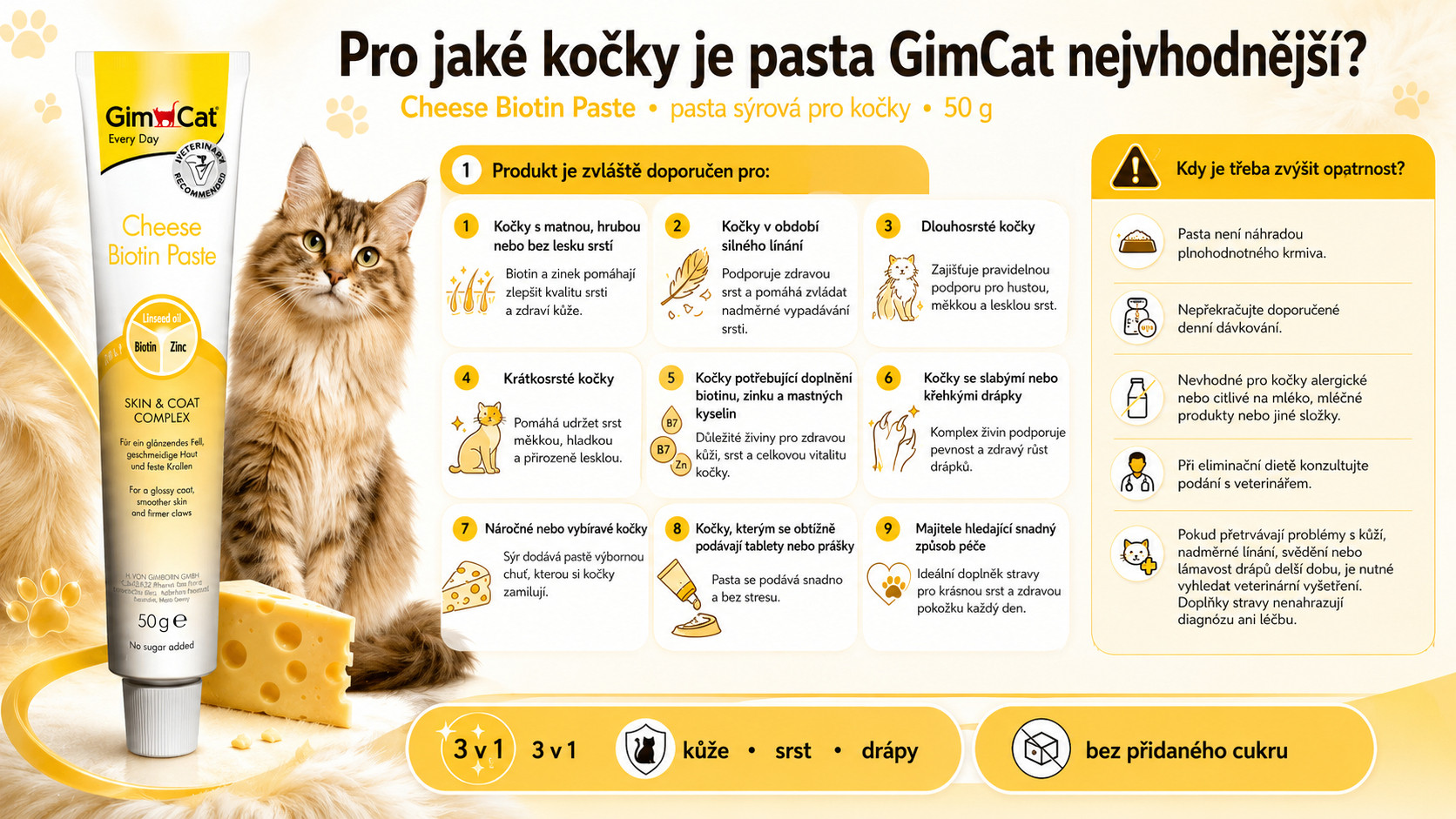 GIMCAT Cheese biotin paste - pamlsek pro kočky - 50g - foto 2