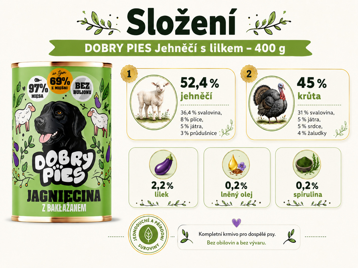 DOBRY PIES Lamb with eggplant - vlhké krmivo pro psy - 12x400g - foto 3
