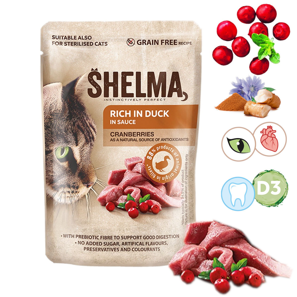 SHELMA Rich in duck in sauce - mokré krmivo pro kočky - 12x85g - foto 7