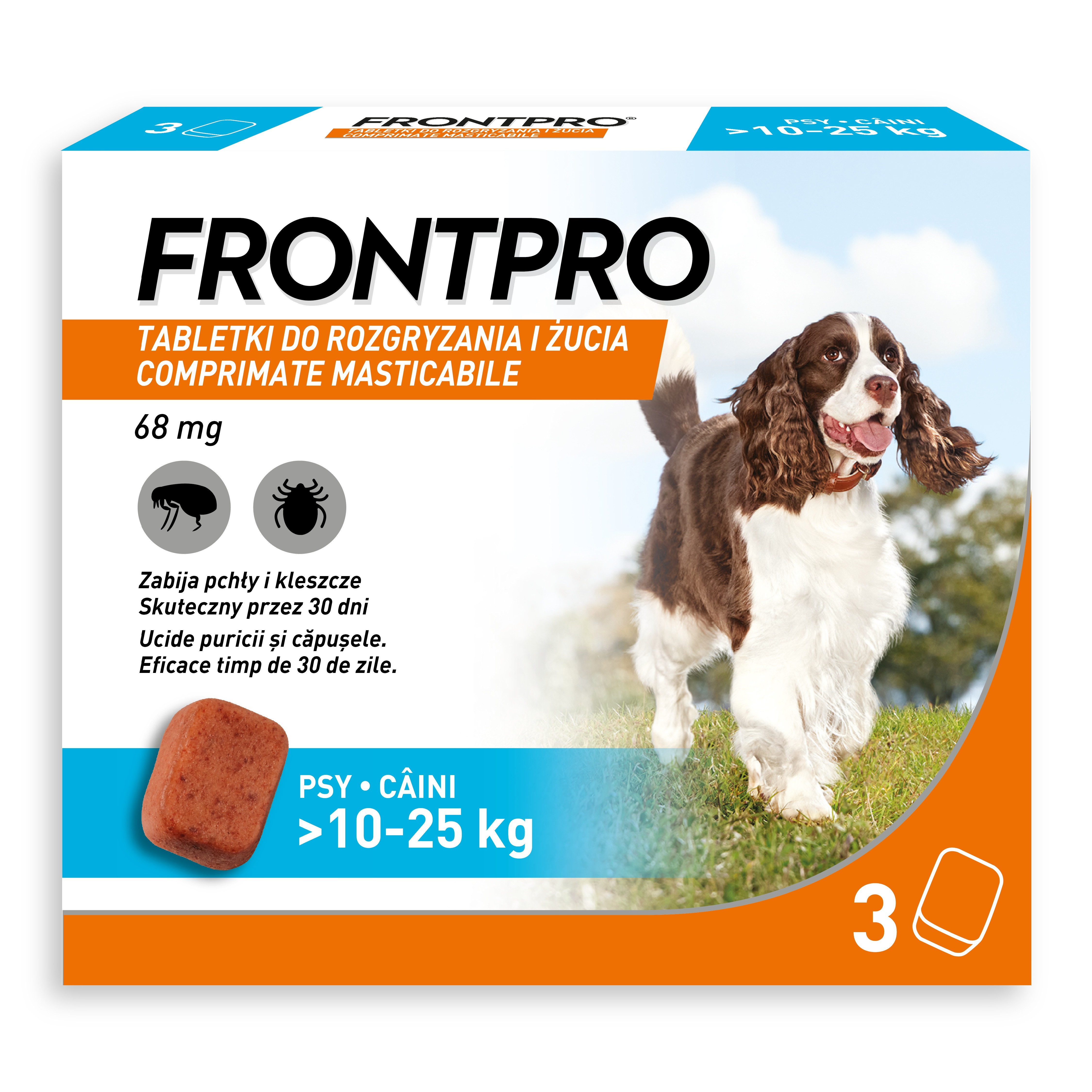 FRONTPRO Tablety proti blechám a klíšťatům pro psa (>10-25 kg) - 3x 68mg - foto 1