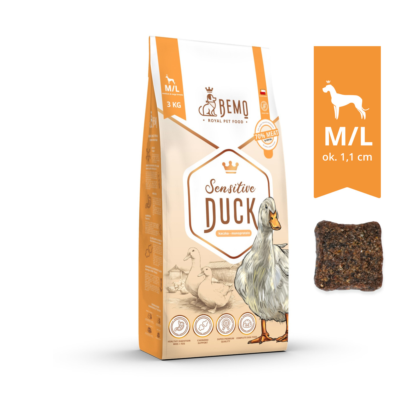 BEMO Sensitive Duck Medium/Large Mono - suché krmivo pro psy - 3kg - foto 1