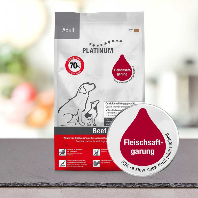 PLATINUM Adult Beef – polovlhké krmivo pro psy – 1,5 kg + pamlsek PLATINUM Xmas-Bits Iberico 150 g ZDARMA - foto 2