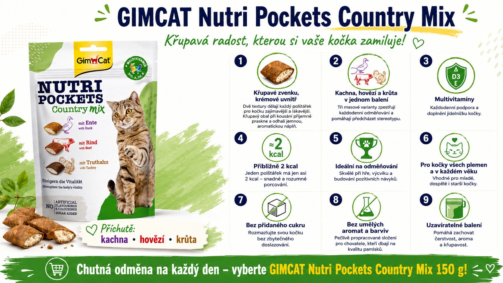 GIMCAT Nutri Pockets Country mix – pamlsek pro kočku – 150g - foto 1